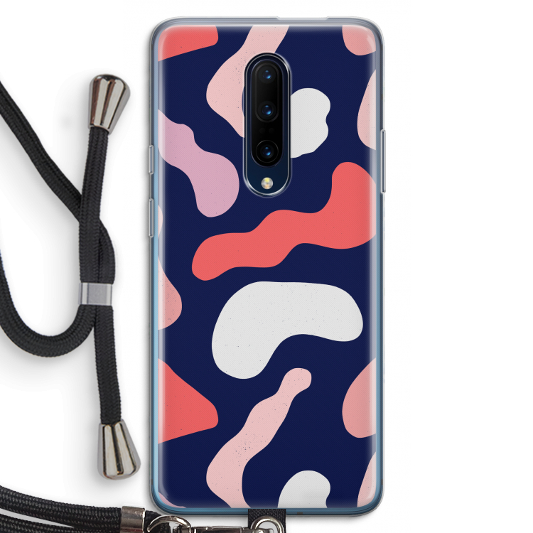 Memphis Shapes Pink: OnePlus 7 Pro Transparant Hoesje met koord