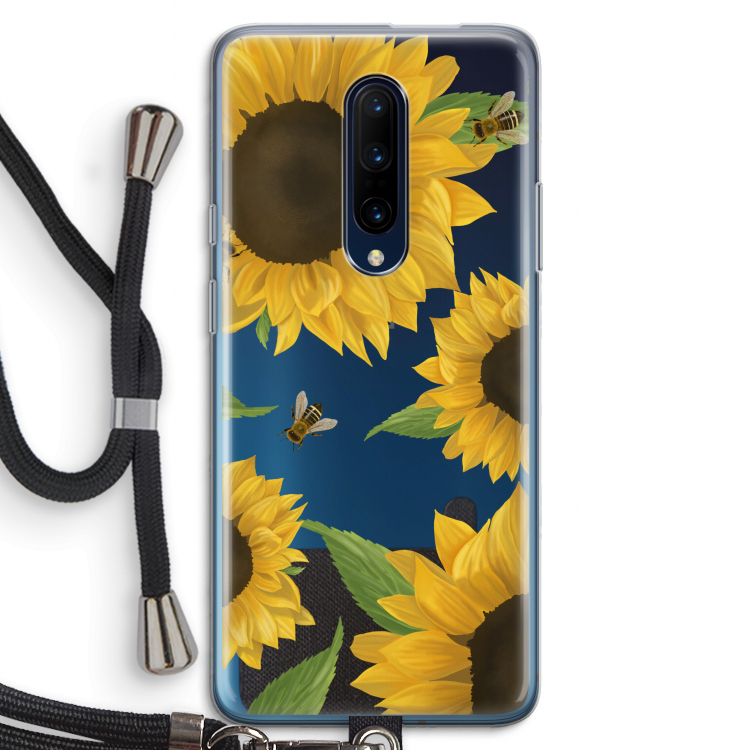 Sunflower and bees: OnePlus 7 Pro Transparant Hoesje met koord