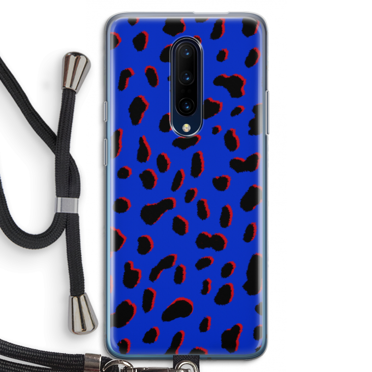 Blue Leopard: OnePlus 7 Pro Transparant Hoesje met koord