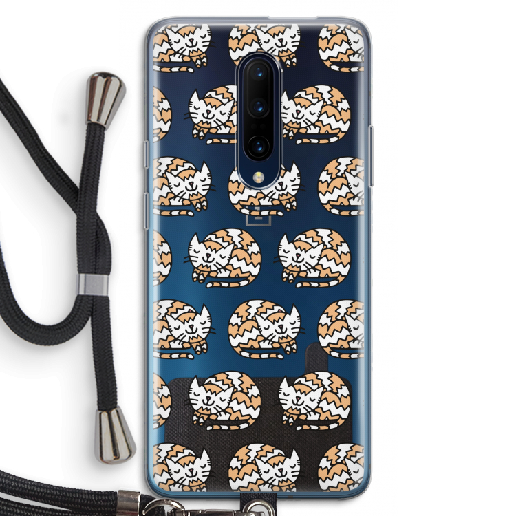 Slapende poes: OnePlus 7 Pro Transparant Hoesje met koord