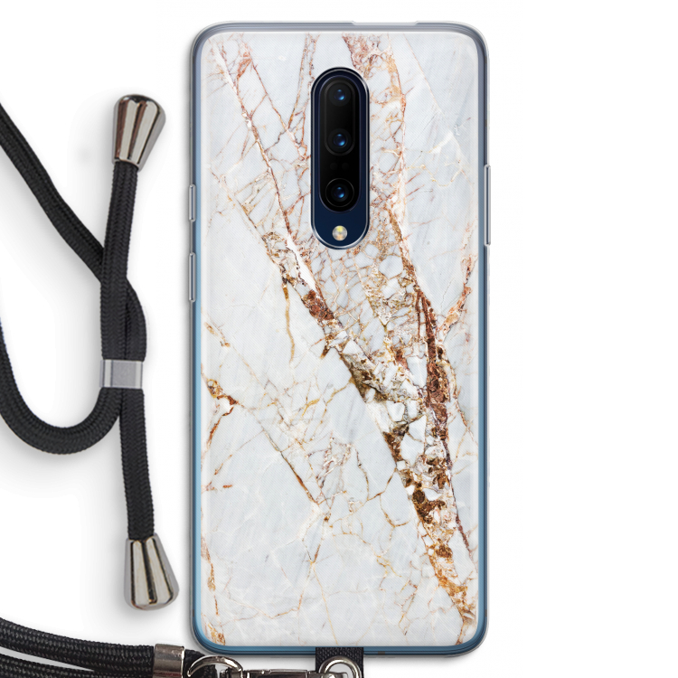 Goud marmer: OnePlus 7 Pro Transparant Hoesje met koord