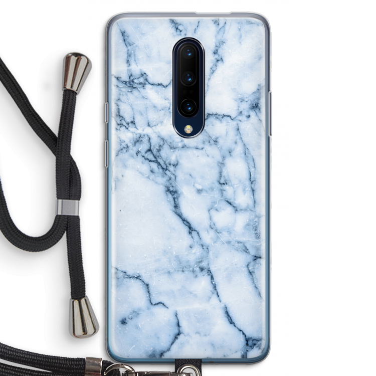 Blauw marmer: OnePlus 7 Pro Transparant Hoesje met koord