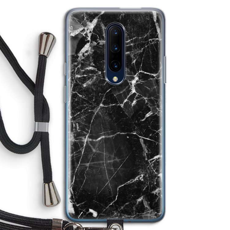 Zwart Marmer 2: OnePlus 7 Pro Transparant Hoesje met koord