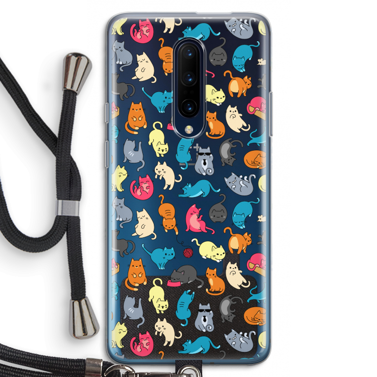 Kleurrijke katten: OnePlus 7 Pro Transparant Hoesje met koord