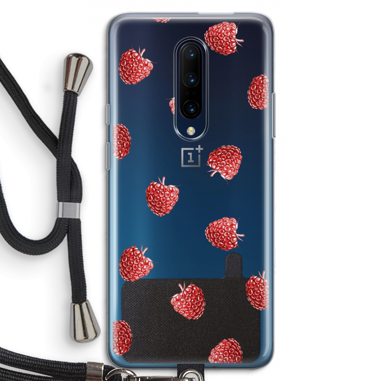 Framboosjes: OnePlus 7 Pro Transparant Hoesje met koord
