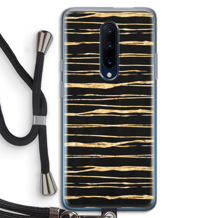 Gouden strepen: OnePlus 7 Pro Transparant Hoesje met koord