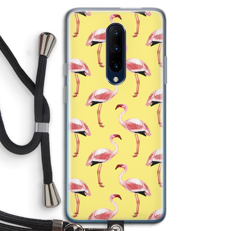 Flamingo's geel: OnePlus 7 Pro Transparant Hoesje met koord