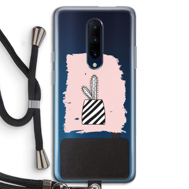 Zwart-wit cactus: OnePlus 7 Pro Transparant Hoesje met koord