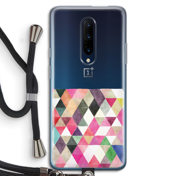 Gekleurde driehoekjes: OnePlus 7 Pro Transparant Hoesje met koord