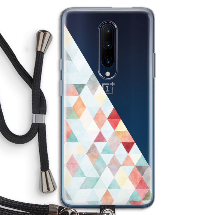 Gekleurde driehoekjes pastel: OnePlus 7 Pro Transparant Hoesje met koord