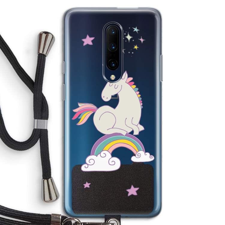 Regenboog eenhoorn: OnePlus 7 Pro Transparant Hoesje met koord