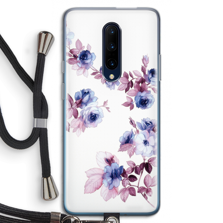 Waterverf bloemen: OnePlus 7 Pro Transparant Hoesje met koord