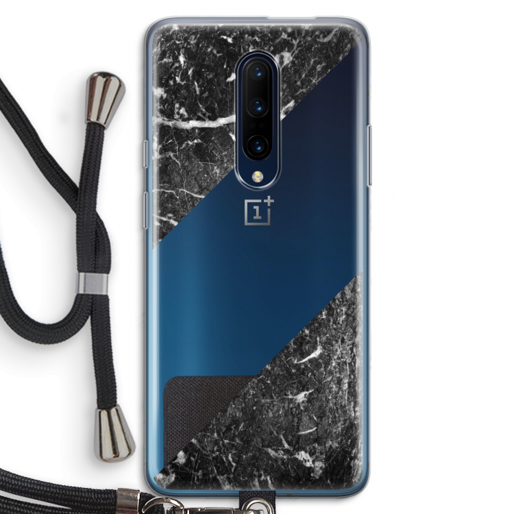 Zwart marmer: OnePlus 7 Pro Transparant Hoesje met koord