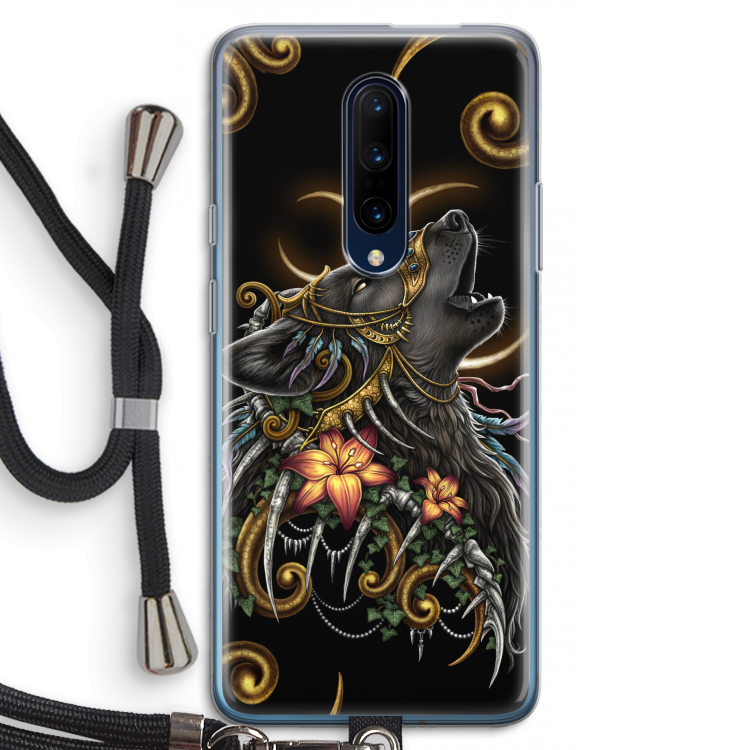 Huilende Wolf: OnePlus 7 Pro Transparant Hoesje met koord