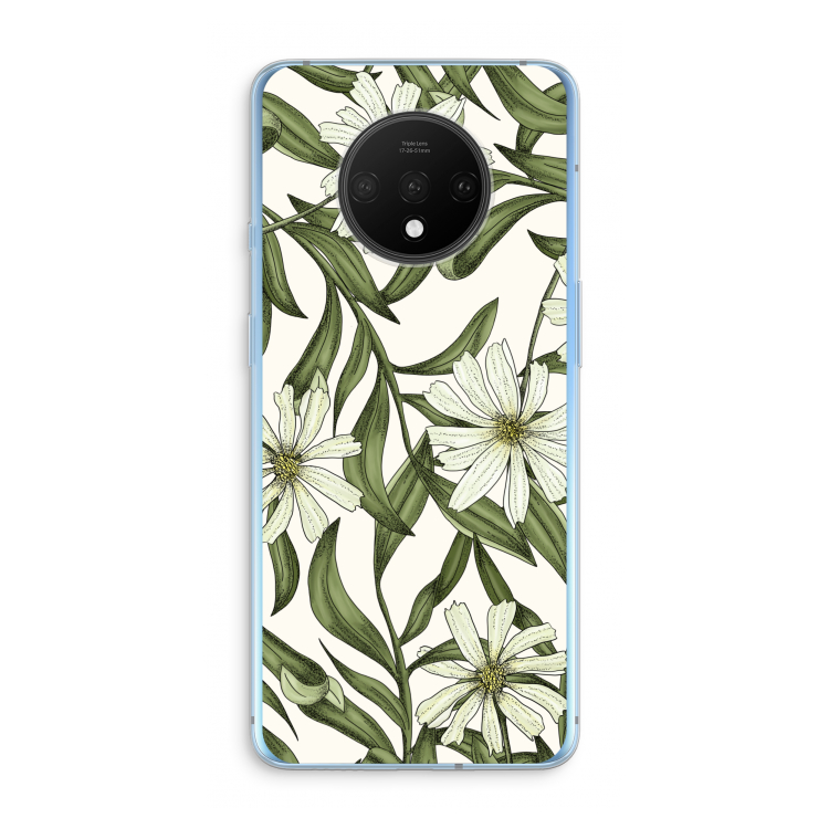 Wit bloemenpatroon: OnePlus 7T Transparant Hoesje