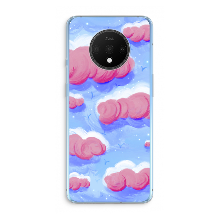 Roze wolken met vogels: OnePlus 7T Transparant Hoesje