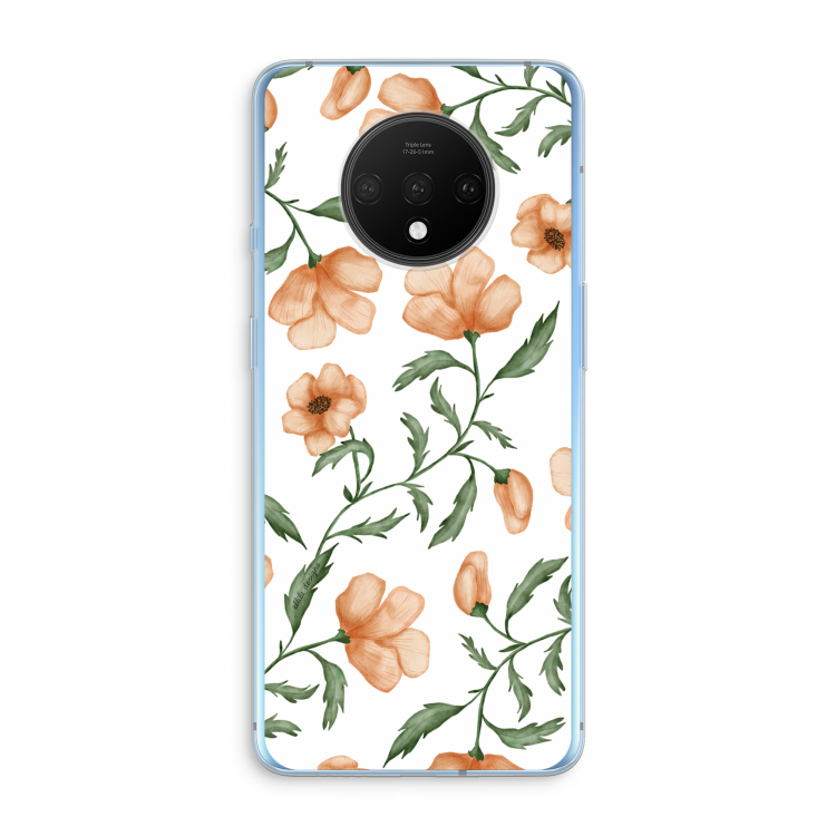 Peachy flowers: OnePlus 7T Transparant Hoesje