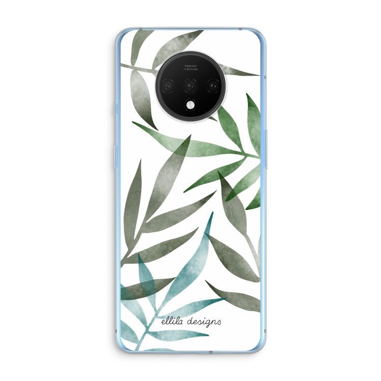 Tropical watercolor leaves: OnePlus 7T Transparant Hoesje