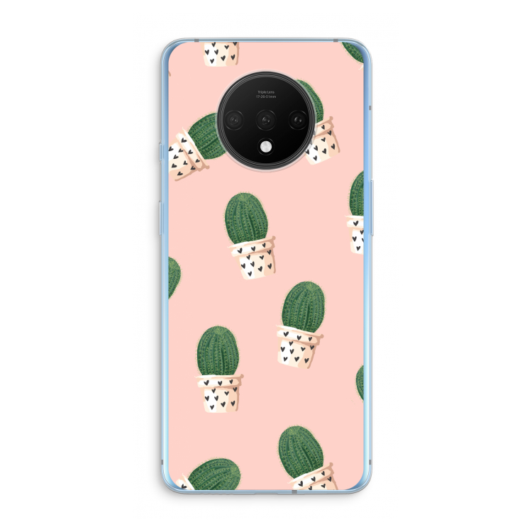 Cactusprint roze: OnePlus 7T Transparant Hoesje