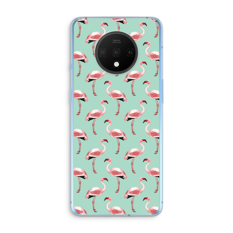 Flamingoprint groen: OnePlus 7T Transparant Hoesje