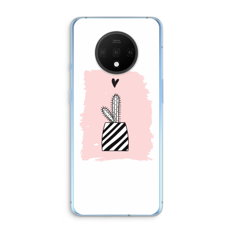 Zwart-wit cactus: OnePlus 7T Transparant Hoesje