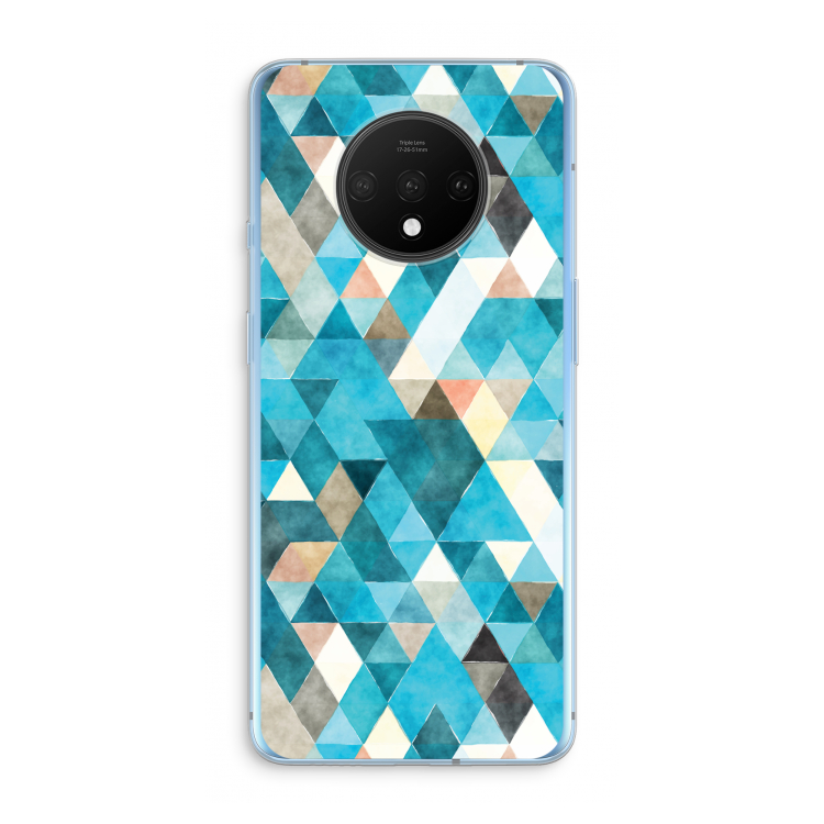 Gekleurde driehoekjes blauw: OnePlus 7T Transparant Hoesje