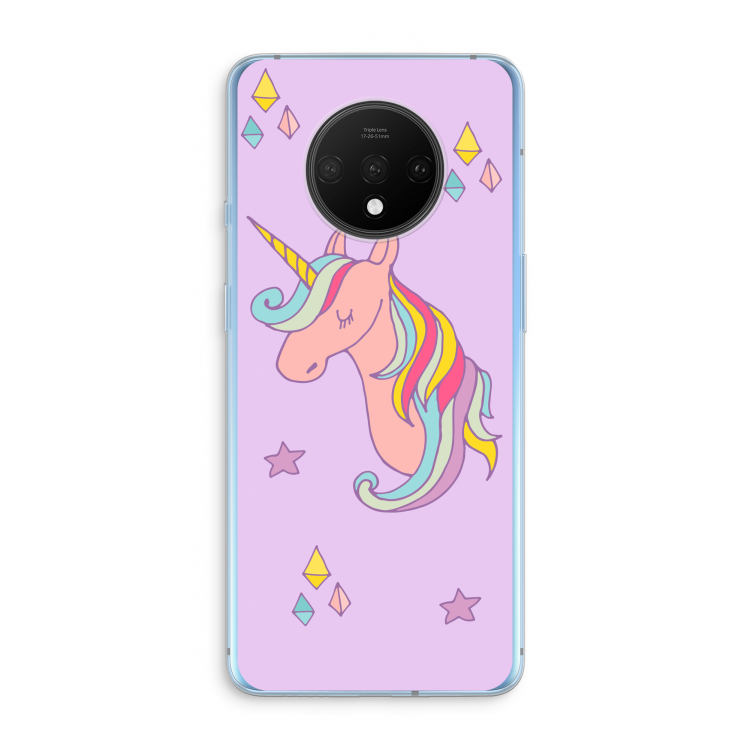 Roze eenhoorn: OnePlus 7T Transparant Hoesje