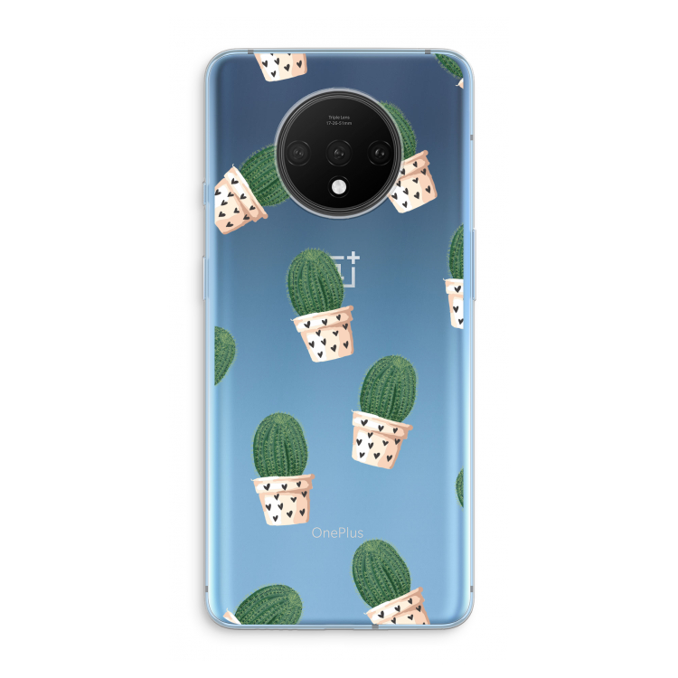 Cactusprint roze: OnePlus 7T Transparant Hoesje