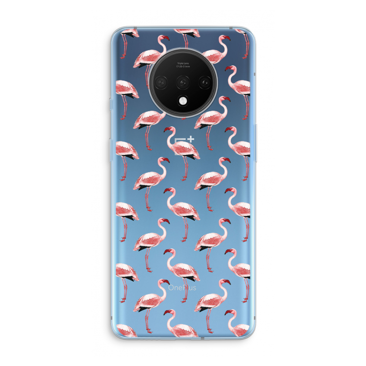 Flamingoprint groen: OnePlus 7T Transparant Hoesje
