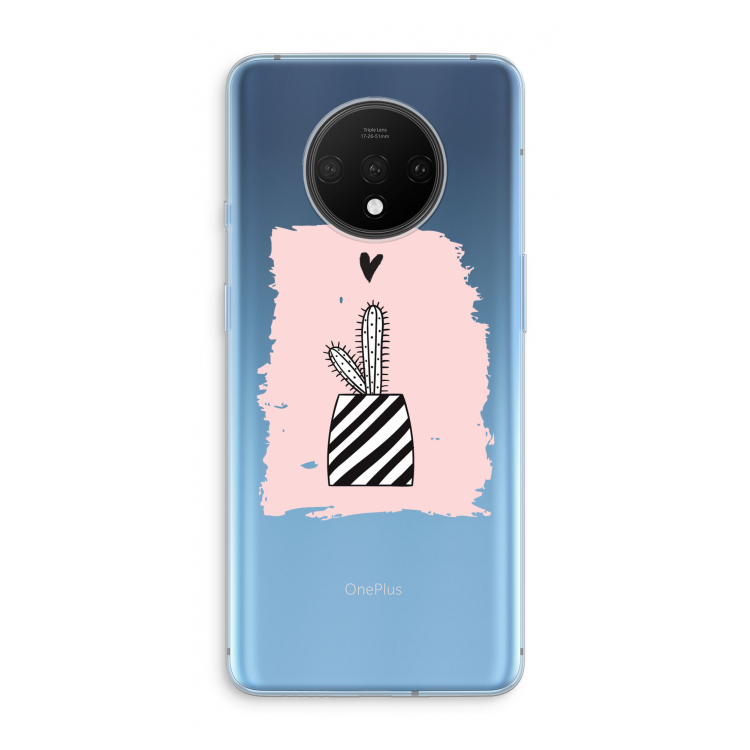 Zwart-wit cactus: OnePlus 7T Transparant Hoesje