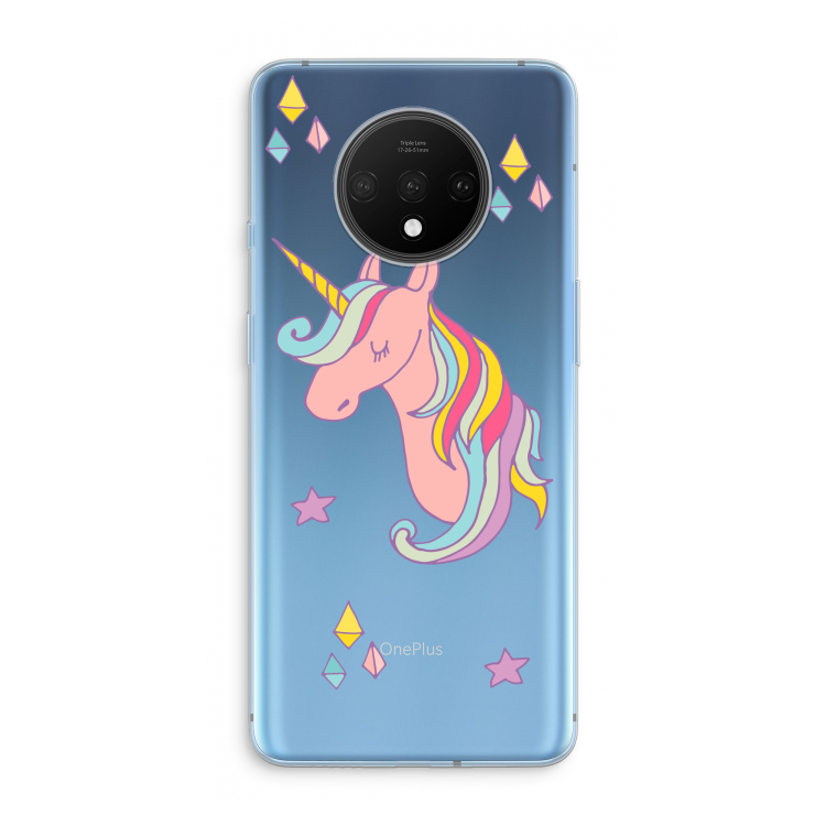 Roze eenhoorn: OnePlus 7T Transparant Hoesje