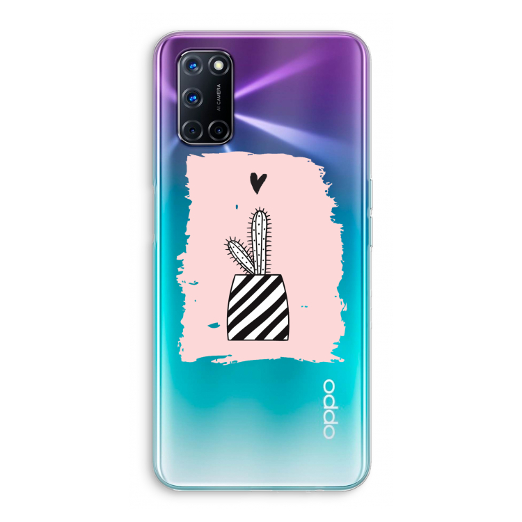 Zwart-wit cactus: Oppo A52 Transparant Hoesje