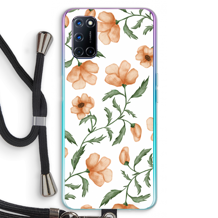 Peachy flowers: Oppo A52 Transparant Hoesje met koord