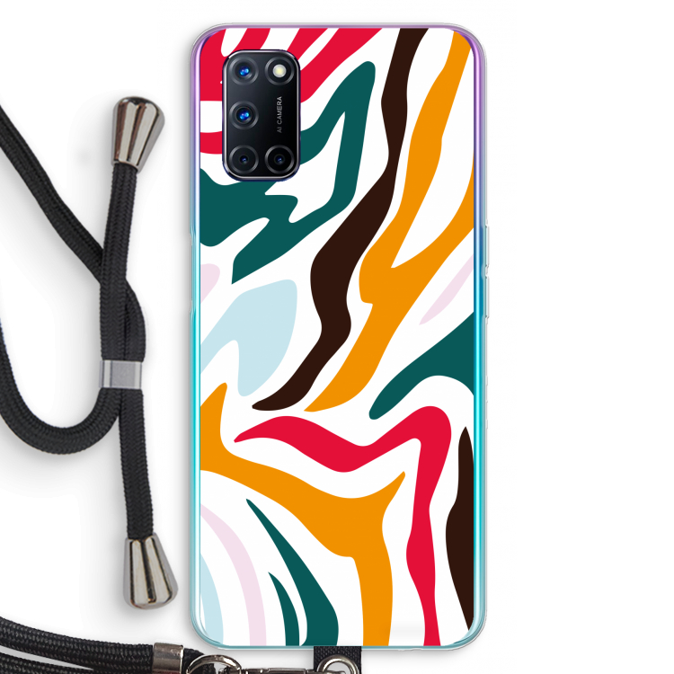 Colored Zebra: Oppo A52 Transparant Hoesje met koord