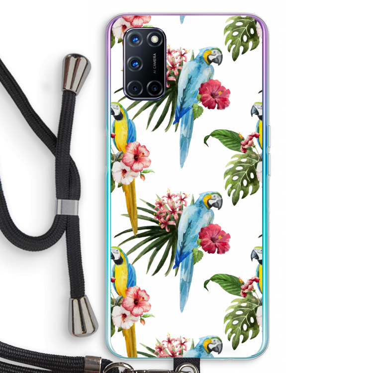 Kleurrijke papegaaien: Oppo A52 Transparant Hoesje met koord