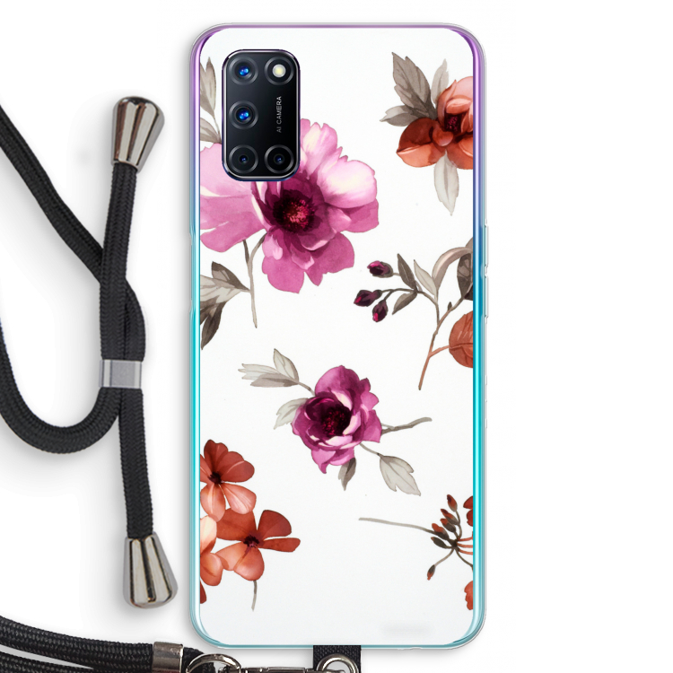 Geschilderde bloemen: Oppo A52 Transparant Hoesje met koord