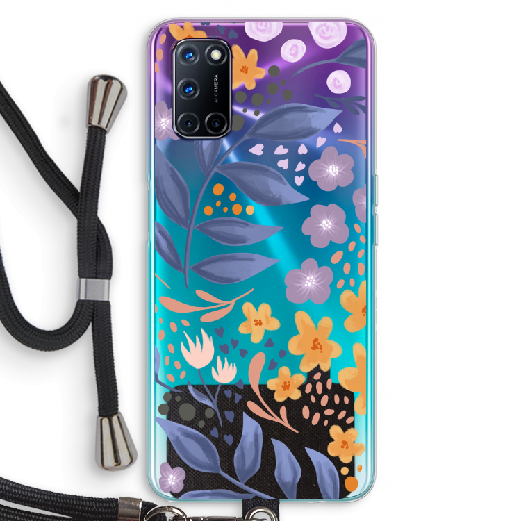 Flowers with blue leaves: Oppo A52 Transparant Hoesje met koord