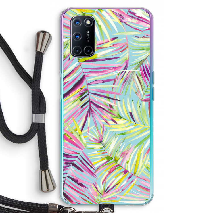 Tropical Palms Blue: Oppo A52 Transparant Hoesje met koord