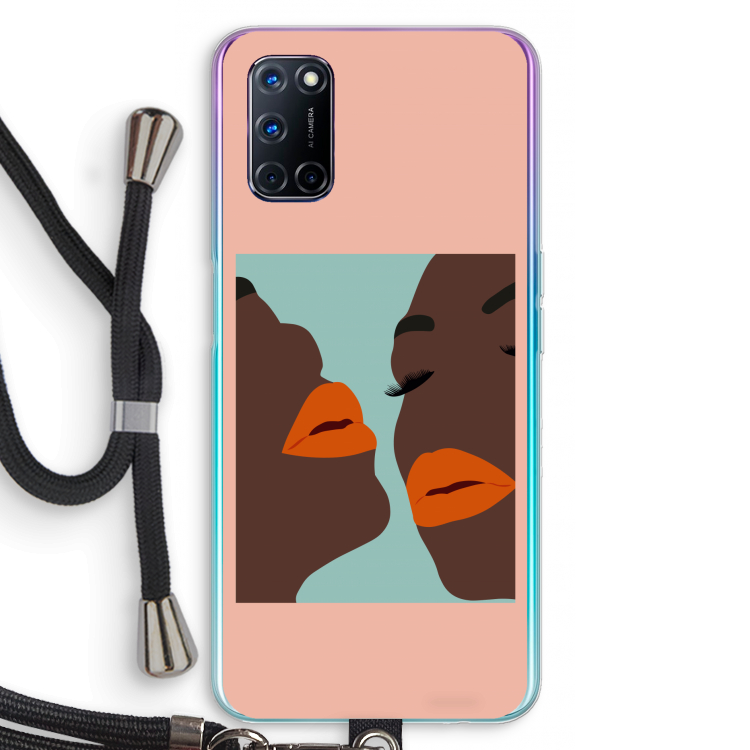 Orange lips: Oppo A52 Transparant Hoesje met koord