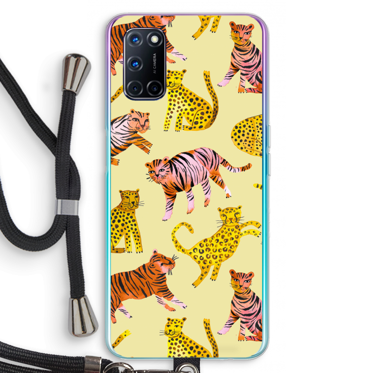 Cute Tigers and Leopards: Oppo A52 Transparant Hoesje met koord