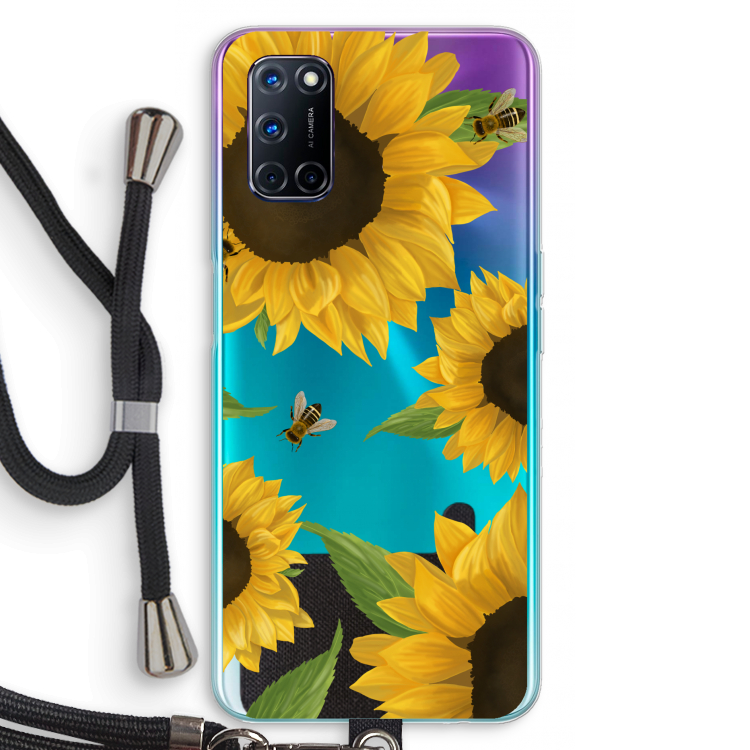 Sunflower and bees: Oppo A52 Transparant Hoesje met koord