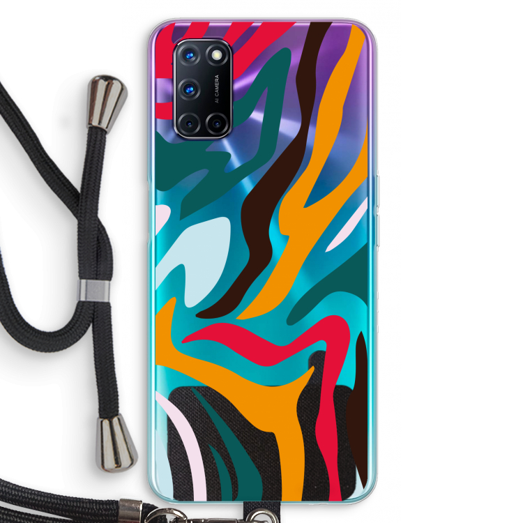 Colored Zebra: Oppo A52 Transparant Hoesje met koord