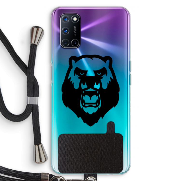 Angry Bear (black): Oppo A52 Transparant Hoesje met koord