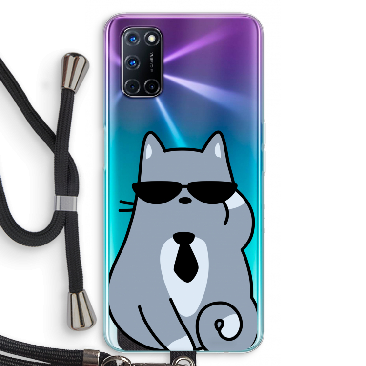 Cool cat: Oppo A52 Transparant Hoesje met koord
