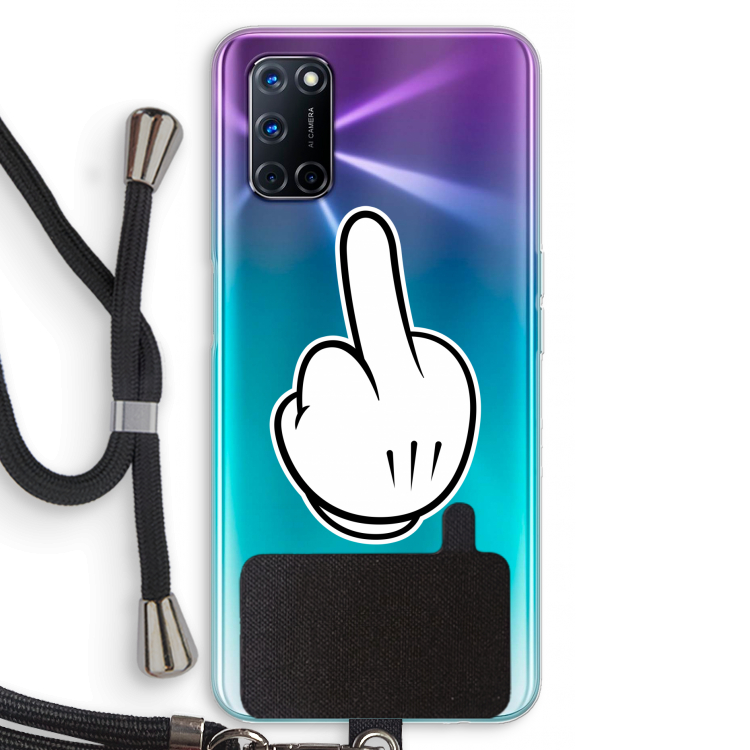 Middle finger white: Oppo A52 Transparant Hoesje met koord