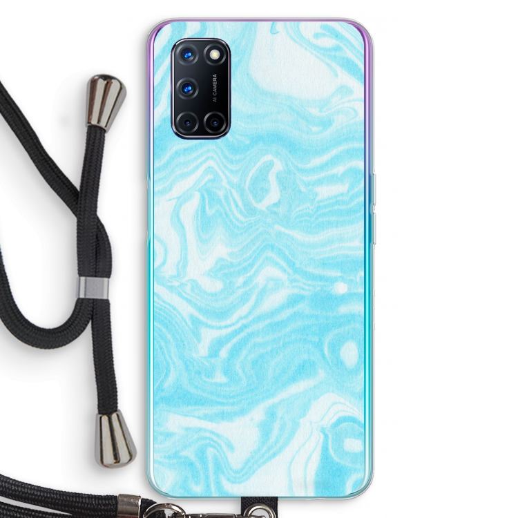 Waterverf blauw: Oppo A52 Transparant Hoesje met koord