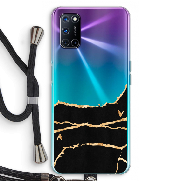 Gouden marmer: Oppo A52 Transparant Hoesje met koord