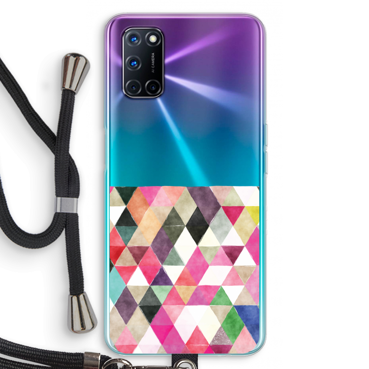 Gekleurde driehoekjes: Oppo A52 Transparant Hoesje met koord
