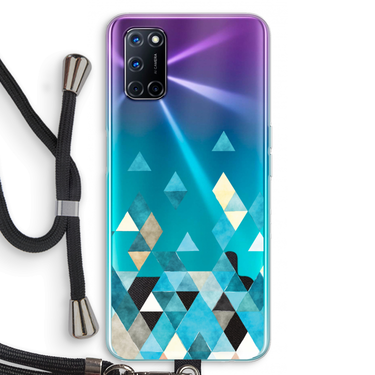 Gekleurde driehoekjes blauw: Oppo A52 Transparant Hoesje met koord