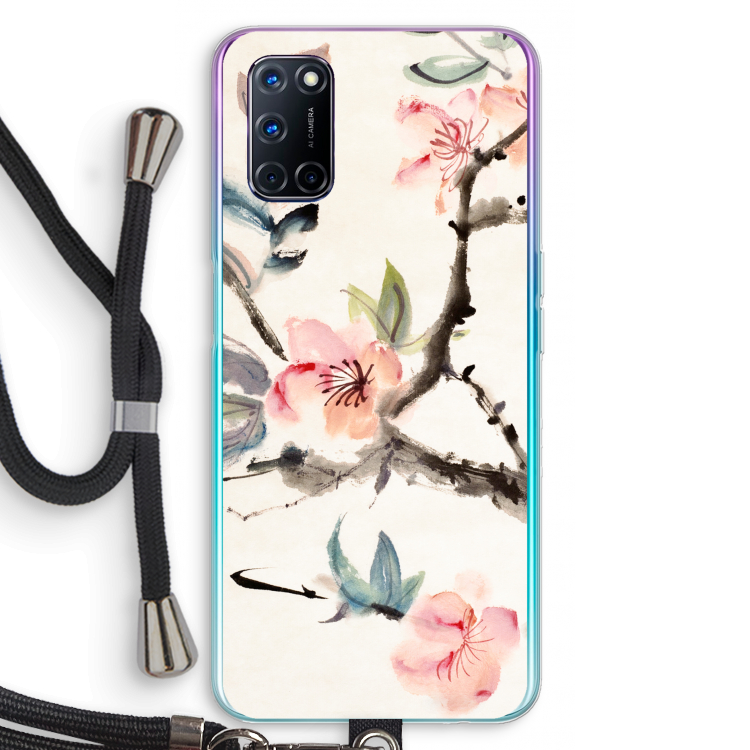 Japanse bloemen: Oppo A52 Transparant Hoesje met koord